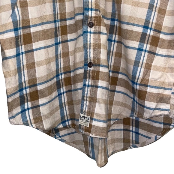 Vintage Levi's Flannel Shirt Plaid Tan & Blue Cotton Men’s - Picture 6 of 8